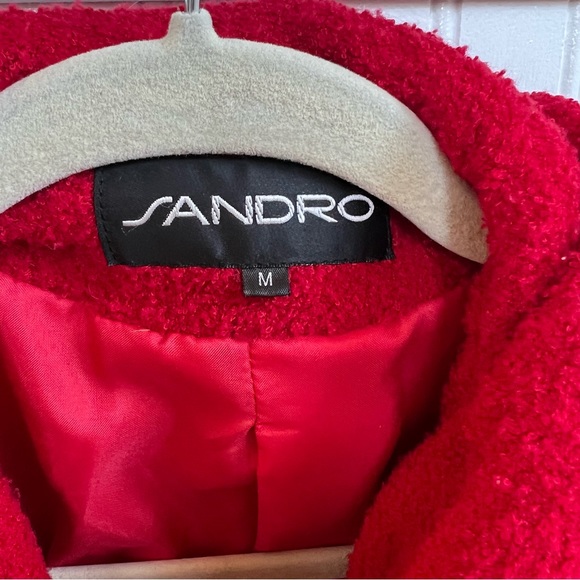 Sandro Red Fuzzy Button Up Teddy Jacket Size Medium - Picture 3 of 5